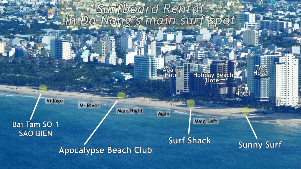 Surfboard rental shop map in Da Nang's main surf spot