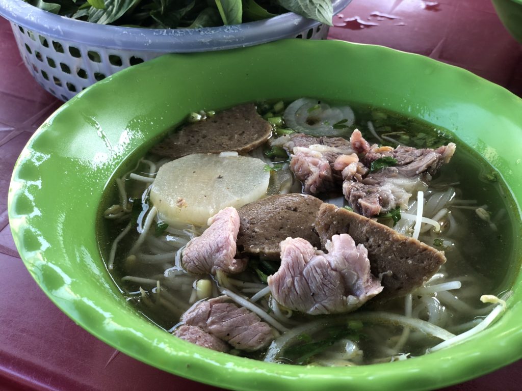 Vietnamese noodle dish with kneaded fish and beef