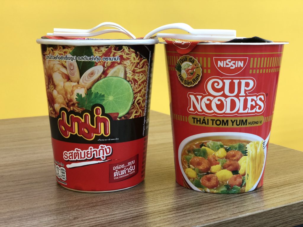 Thai and Japanese cup noodles